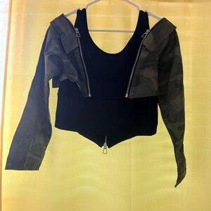 AKIRA Camouflage and Black Crop Top